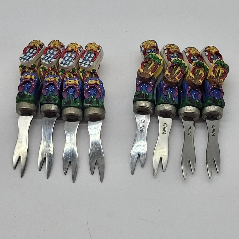 Appetizer Forks Novelty Flip Flops, Palm Trees & Fish Summer Cocktail Set Of 8
